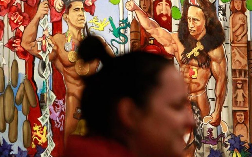 Картина з накачаними Путіним і Обамою у "Музеї Еротики Точка G" / © Газета.Ru