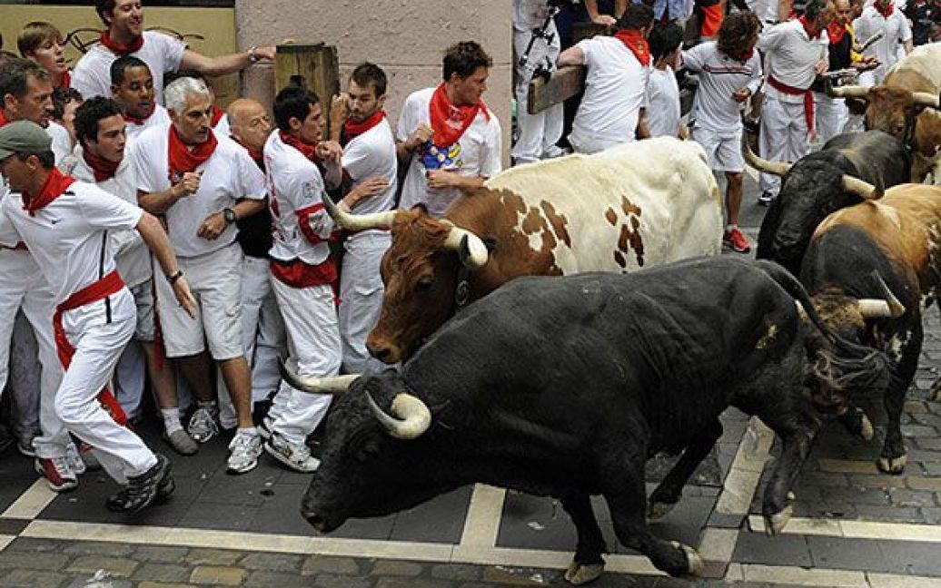 На щорічному 9-денному фестивалі вина та биків Сан-Фермін, який протягом 400 років проводять в іспанському місті Памплона, провели перші забіги з биками. / © TotallyCoolPix