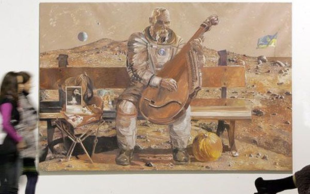 Картина "Дума про Стенлі Кубрика" Євгена Матвєєва, на якій зображений космічний бандурист / © УНІАН