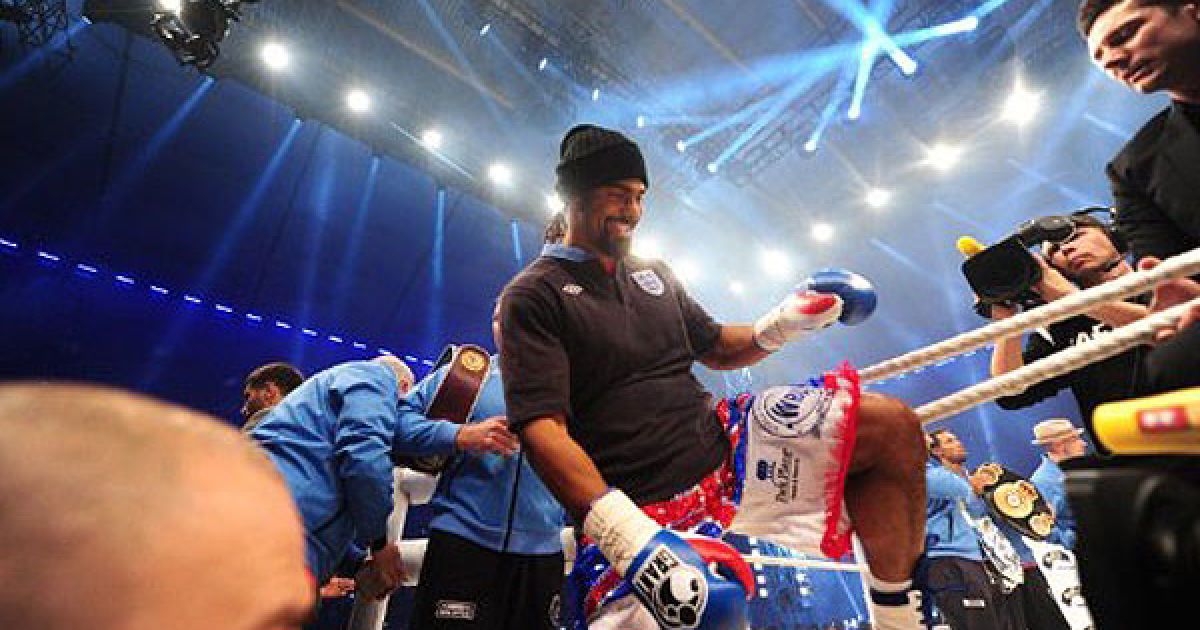 Українець Володимир Кличко став абсолютним чемпіоном світу з боксу, здобувши перемогу над Девідом Хеєм у об&#039;єднавчому поєдинку за пояси IBF/IBO, WBO і WBA. / © AFP
