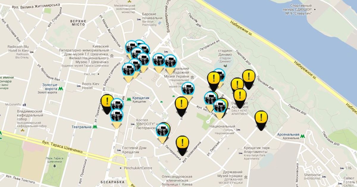 На карті можна побачити дані про мітинги та скупчення "Беркута"