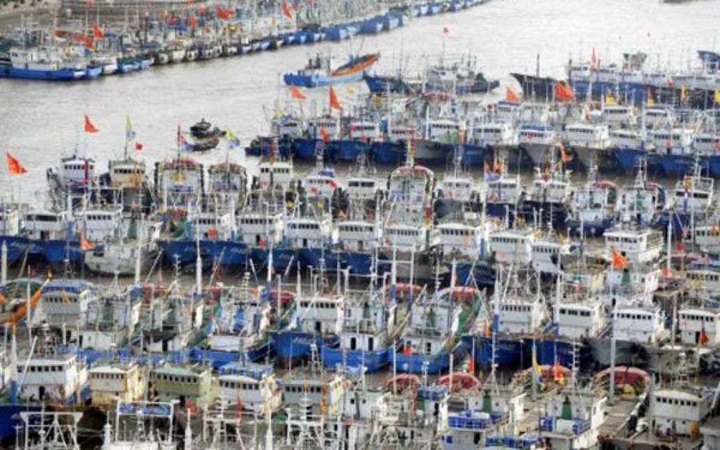 Китай, Чжоушань. Переповнений порт Чжоушаня. Судна не виходять з порту, оскільки у регіоні панує один з найсильніших тайфунів Муїфа. / © AFP