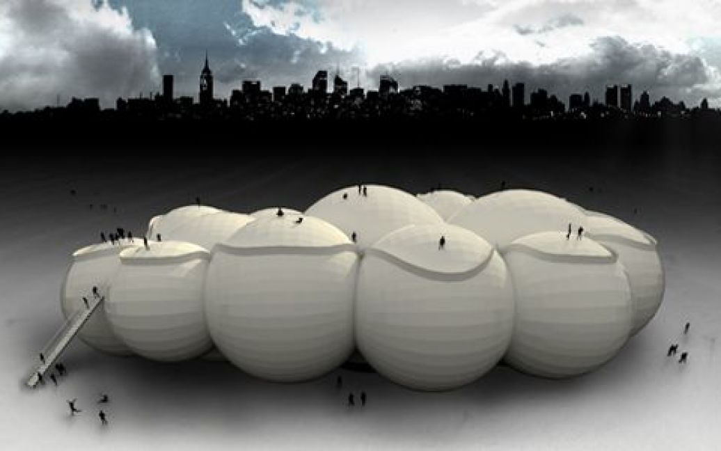 Passing Cloud - сталева конструкція із закріпленими на ній повітряними кулями, між якими натягнута нейлонова тканина. / © cargocollective.com