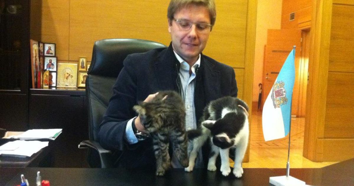 Мер Риги Ніл Ушаков представив офіційних котів