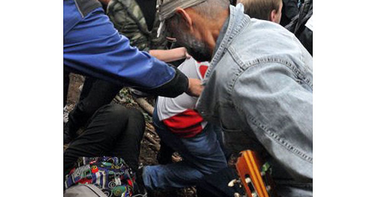 31 травня у Харкові в парку імені Горького вісім противників вирубки зелених насаджень прикували себе до дерев. / © УНІАН