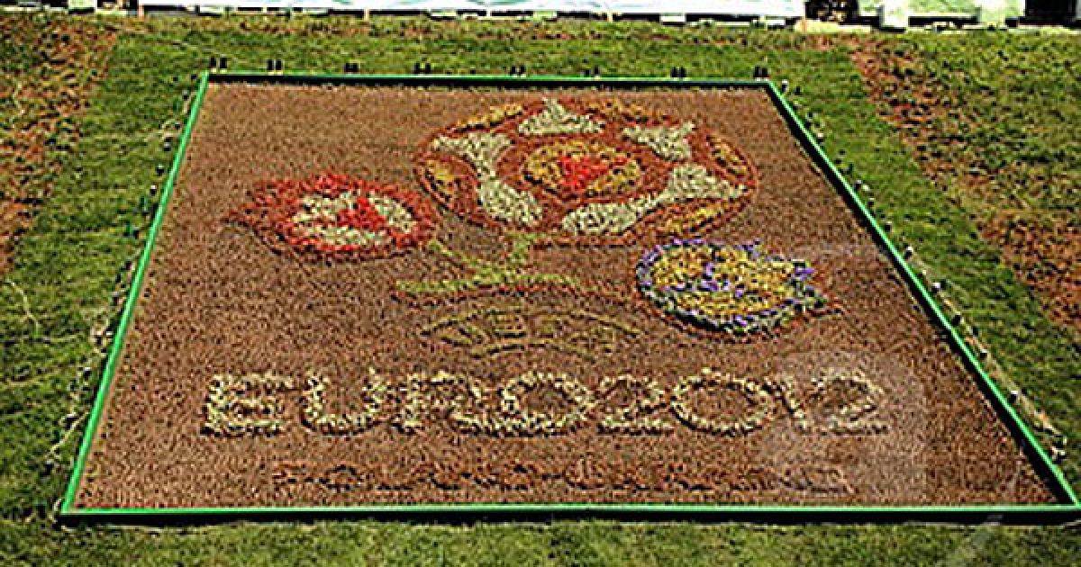 Квіткову клумбу із логотипом УЄФА Євро-2012 у Харкові влаштували на Пролетарській площі у центрі міста. / © mediaport.info