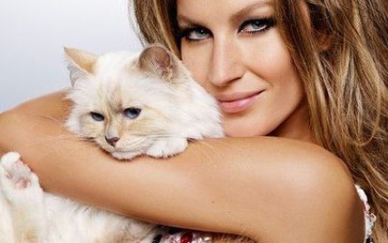 Жизель Бундхен в объятиях с кошкой Лагерфельда снялась для Vogue
