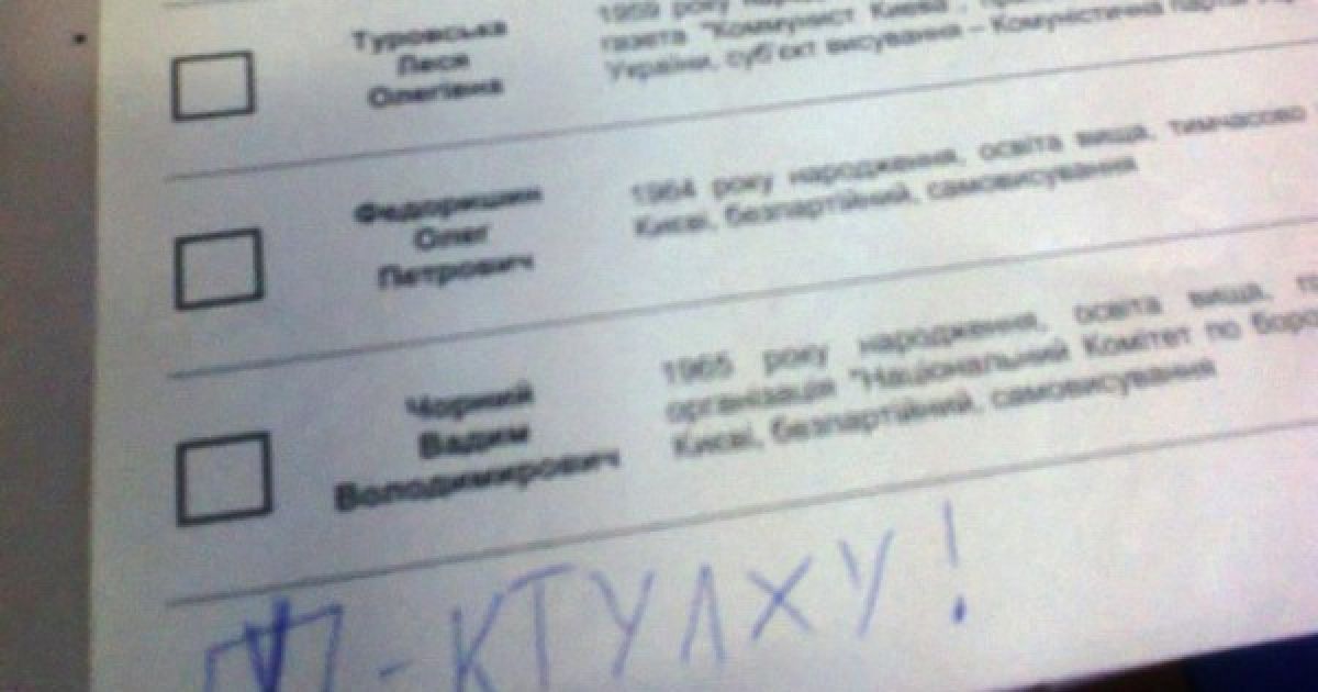 Зіпсовані бюлетені на виборах 2012 (Фото vk.com, twitter.com, facebook.com)