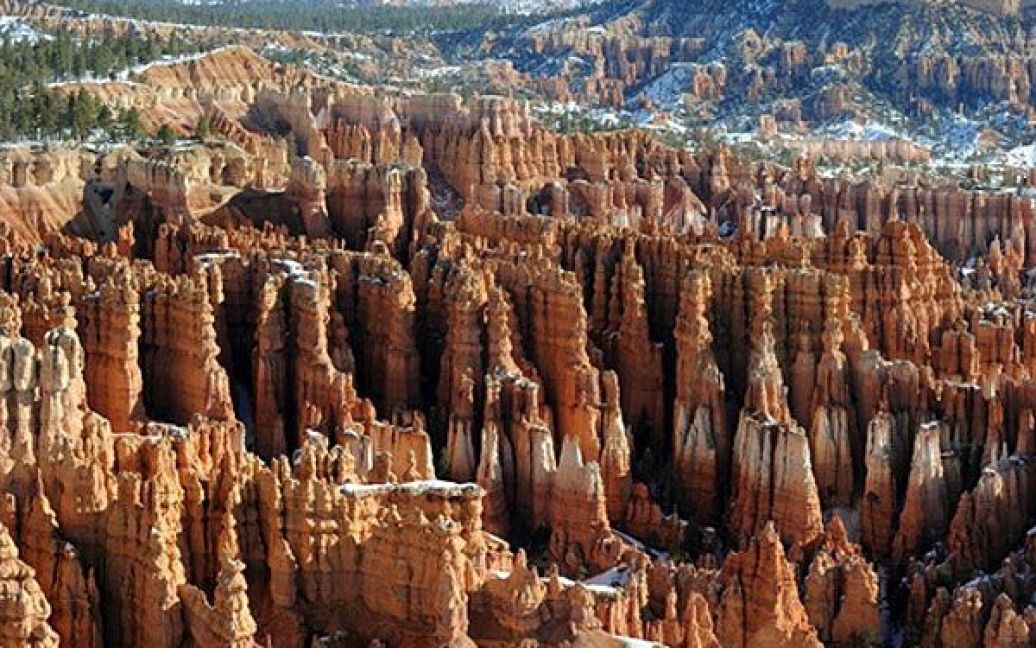 США, Брайс. Геологічні структури під назвою "Hoodoos" у амфітеатрі каньону Брайс у національному парку штата Юта. Каньон Брайс став національним парком у 1924 році. / © AFP