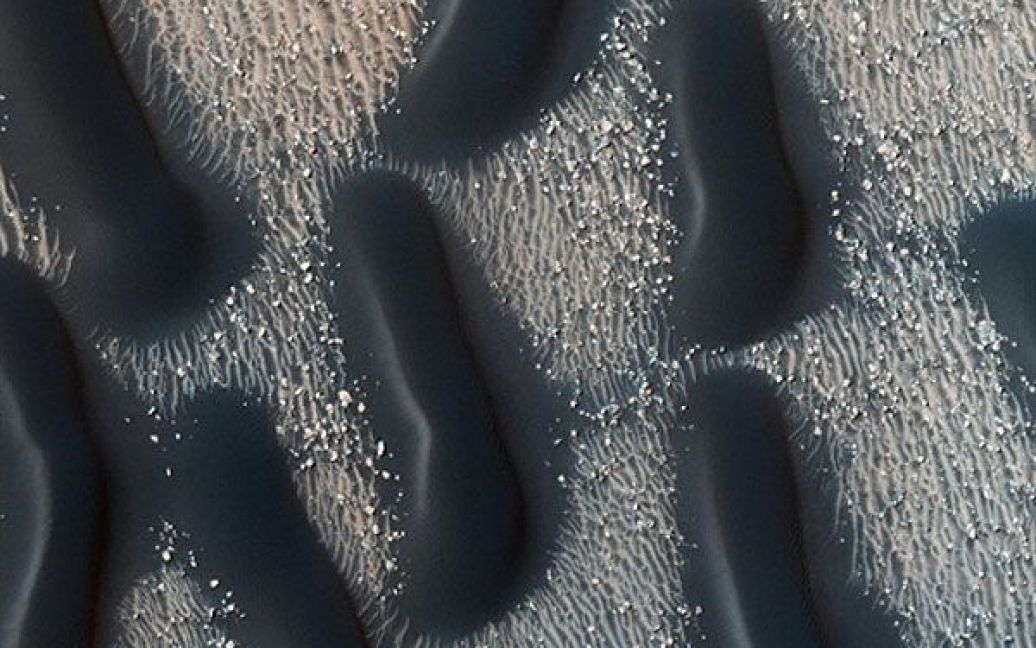 Це зображення піщаних дюн у кратері Проктора на Марсі, оприлюднене NASA, було отримано з камери, встановленої на борту зонду Mars Reconnaissance Orbiter, який наразі перебуває на орбіті навколо Марса. / © AFP