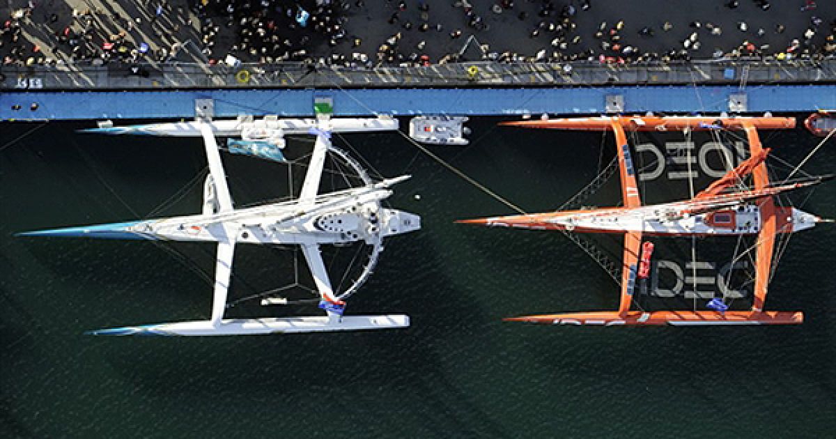 Човни, які будуть брати участь у перегонах з Сен-Мало до Пуант-а-Пітр, Вест-Індія, які розпочнуться 31 жовтня. Перегони між цими містами влаштовують кожні 4 роки. / © AFP