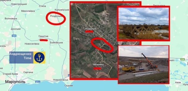 Окупанти будують мости через річки Берестова та Кальміус, а також через балку Широка / © Андрющенко Time - канал радника міського голови Маріуполя