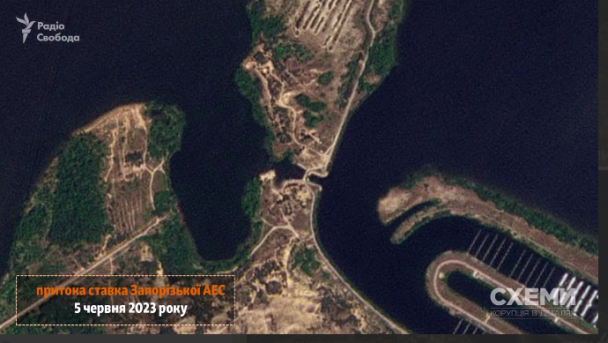 Рівень обміління притоки до охолоджувального ставка Запорізької АЕС на супутникових знімках