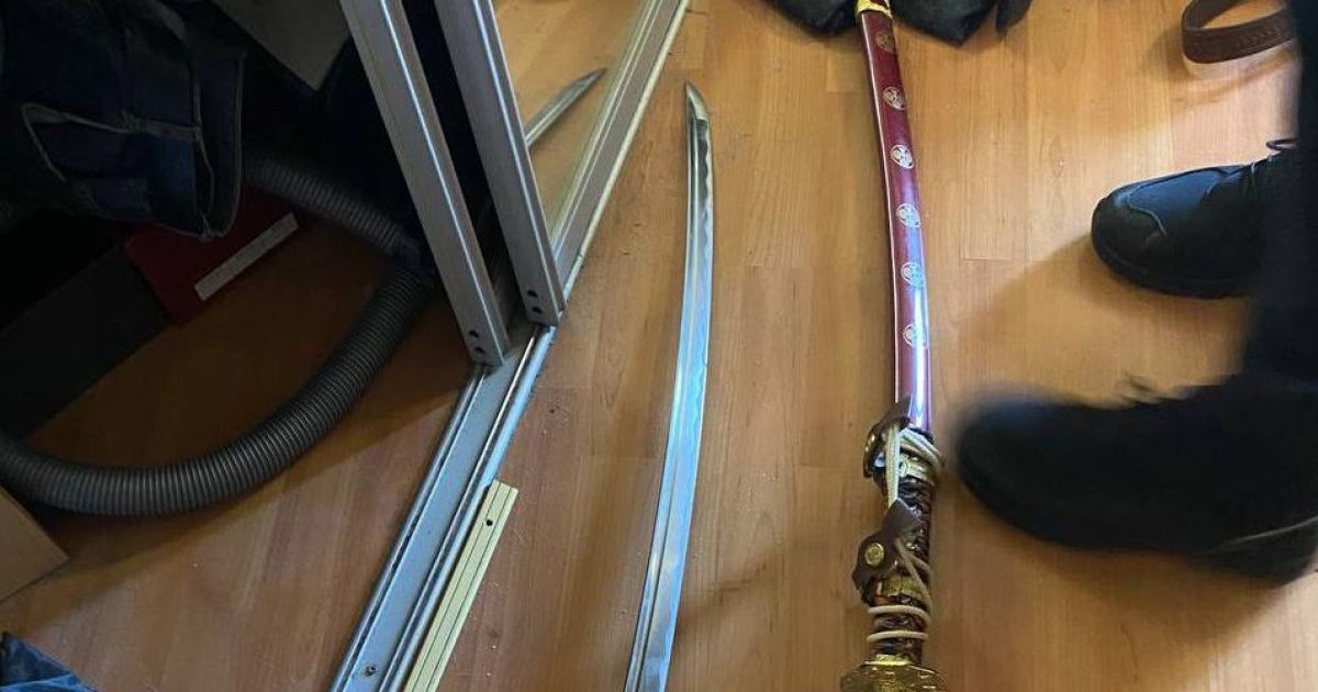 Нападающий встретил полицию с катаной в руках