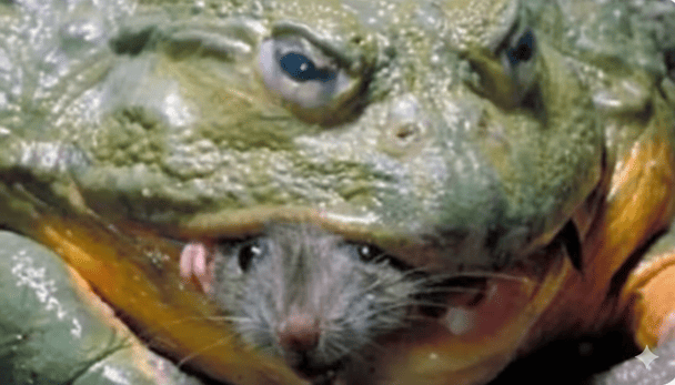 Жаби проковтують здобич цілком, а зуби використовують не для жування, а лише для утримання жертви / © скриншот з відео