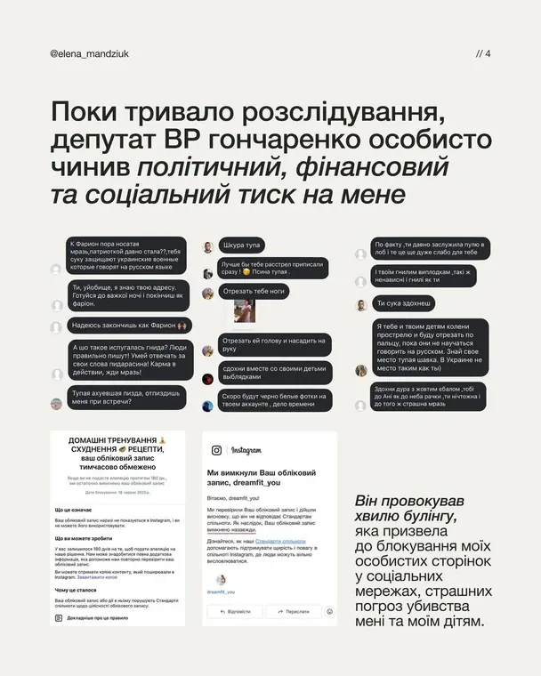 Допис Олени Мандзюк / © instagram.com/elena_mandziuk