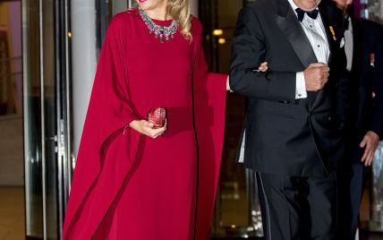 В ярком платье и с массивным украшением: королева Максима с мужем сходили на концерт