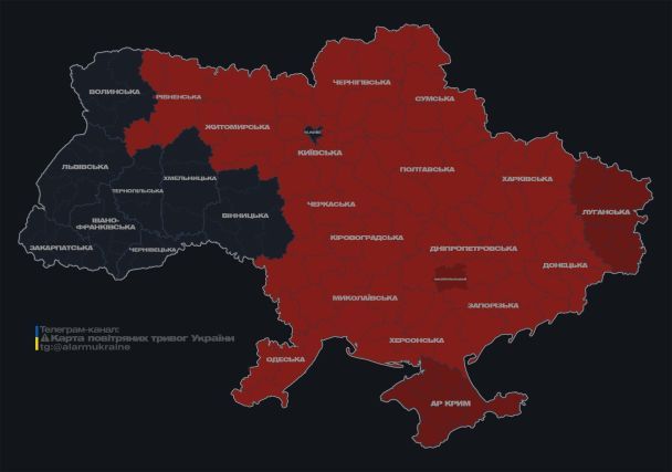 Актуальная карта воздушных тревог по состоянию на 12.04 вторника, 30 апреля.