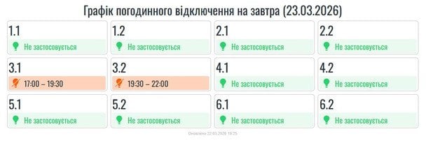 Графік відключення світла на Прикарпатті 23 березня