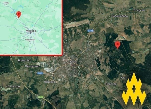 Место на карте, где была уничтожена станция спутниковой связи в Московской области / © Telegram / Движение "АТЕШ"