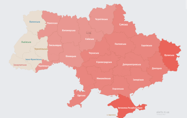Мапа тривог станом на 08:02 13 червня.