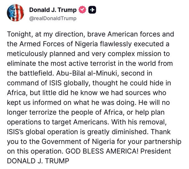 Допис Трампа у Мережі Truth Social.