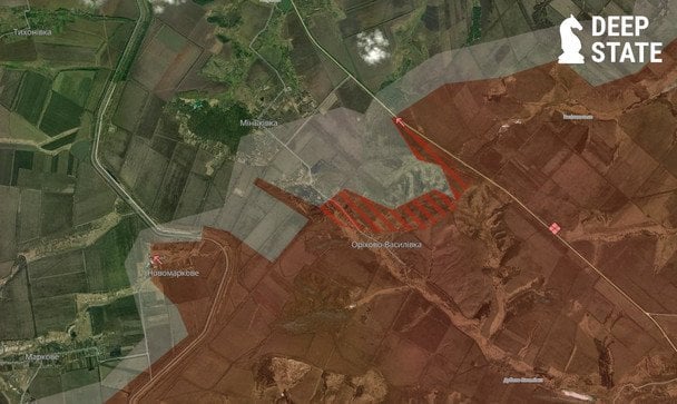Мапа бойових дій із окупованою Оріхове-Василівкою / © Deepstatemap