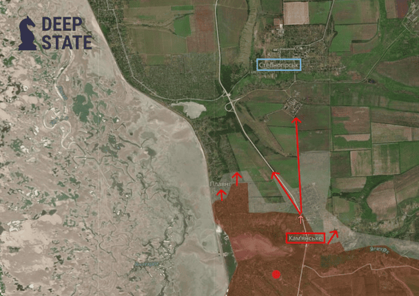 Ворог продовжує закріплятися у Кам’янському та проводить штурмові дії на Степногірськ / © t.me/DeepStateUA