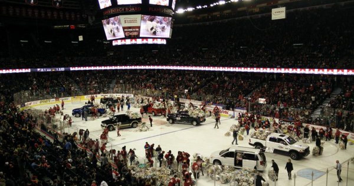 Teddy Bear Toss 2015 зібрав 28,815 тисяч плюшевих ведмедиків. / © twitter.com/WHLHitmen