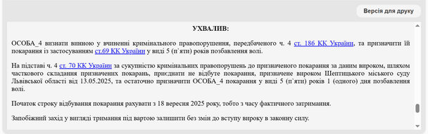 Вирок суду / © Єдиний державний реєстр судових рішень