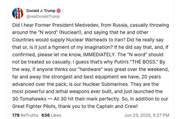 Трамп прокоментував слова Медведєва. / © Скріншот