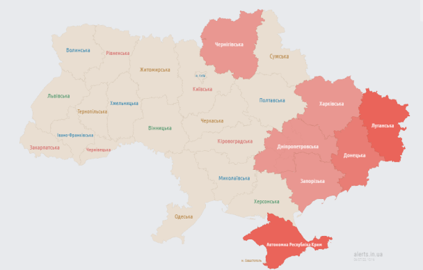 Карта повітряних тривог станом на 6 липня.
