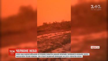 Лесные пожары в Индонезии "раскрасили" небо над островом Суматра в ярко-красный