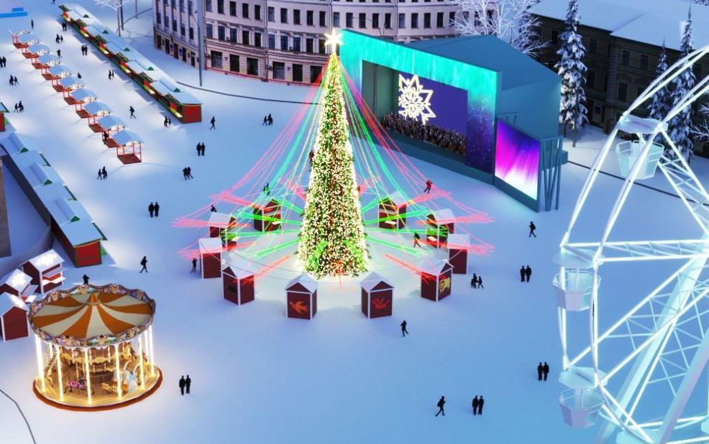 Проект різдявяно-новогоднего городка на Контрактовой площади в Киеве / © Folk Ukraine / Facebook
