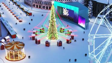 Проект різдявяно-новогоднего городка на Контрактовой площади в Киеве / © Folk Ukraine / Facebook