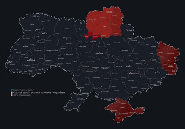 Карта тревог на 21:45 воскресенья, 14 сентября.