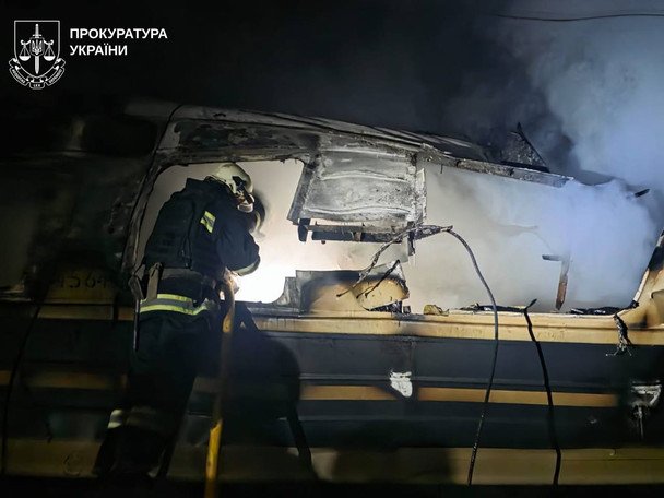 Russia attacked a train in the Kharkiv region with drones on January 27. / © Kharkiv Regional Prosecutor’s Office