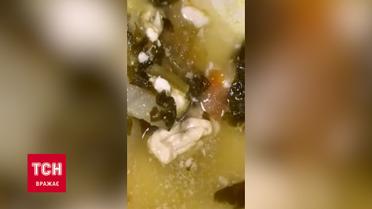 Под Киевом сотрудникам компании привезли суп, в котором нашли пожеванную жвачку
