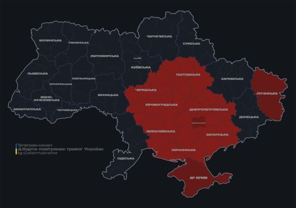Мапа тривог станом на 27 жовтня.