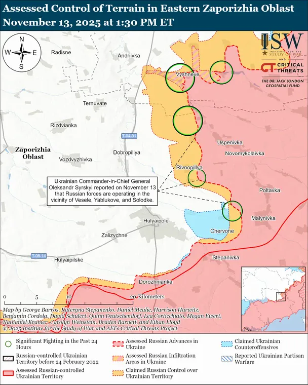Ситуація у Запорізькій області. Мапа ISW. 