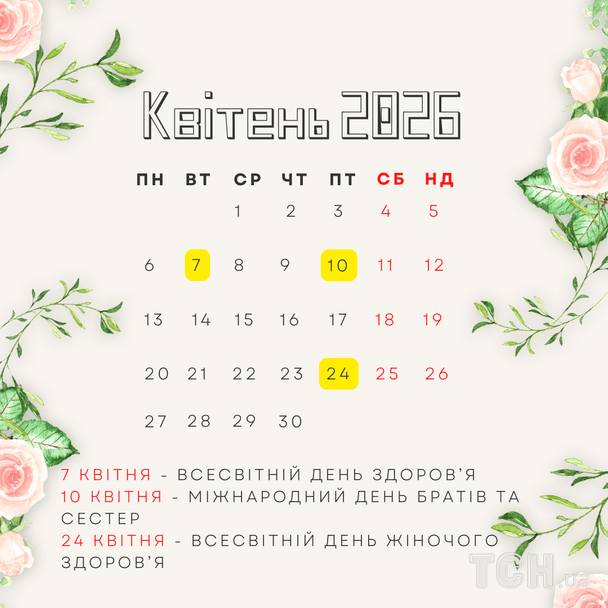 Календар свят у квітні 2026 року / © ТСН