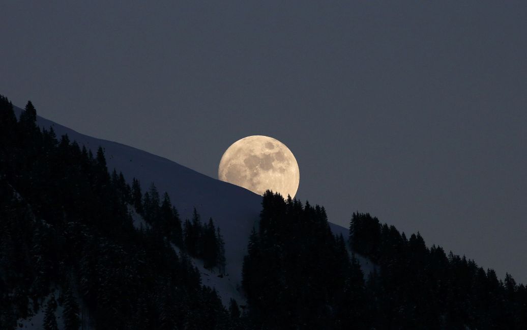 Луна поднимается над деревьями у города Кицбюэль, Австрия. / © Reuters
