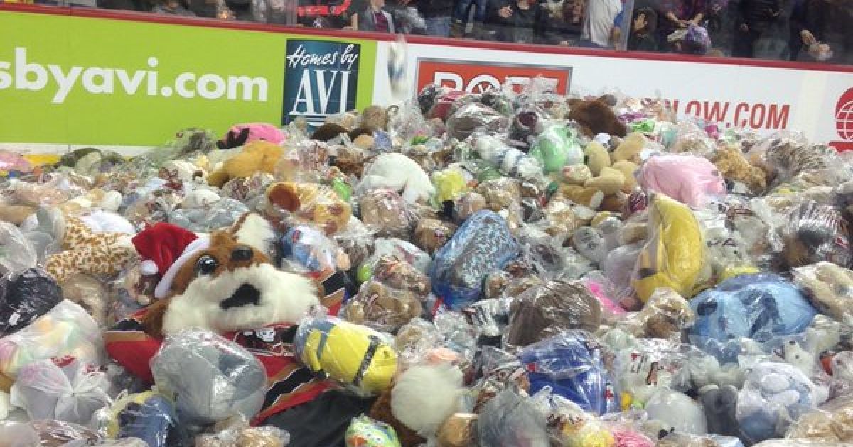 Teddy Bear Toss 2015 зібрав 28,815 тисяч плюшевих ведмедиків. / © twitter.com/WHLHitmen