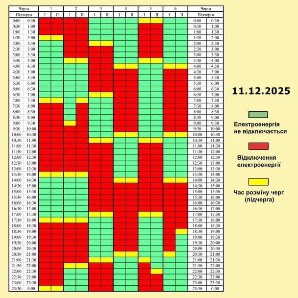 Графік відключення світла на Чернігівщині 11 грудня
