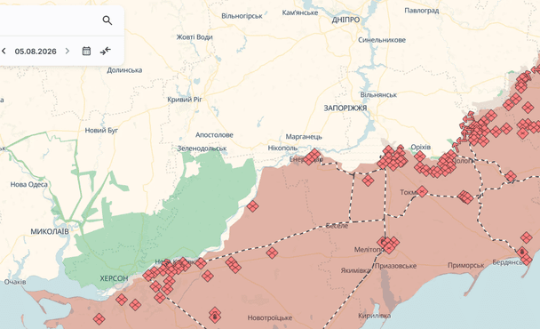Марганець і Нікополь на карті / © Deepstatemap