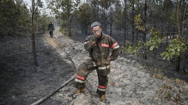 Пожарный после тушения огня под Киевом, где выгорело 32 гектара леса / © Reuters