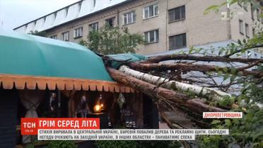 Буревій разом із дощем валив рекламні конструкції та дерева на Дніпропетровщині