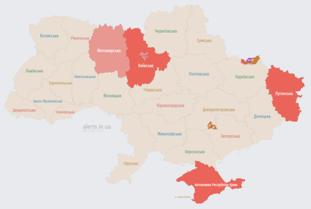 Мапа тривог станом на 2 листопада_13:10 / © alerts.in.ua