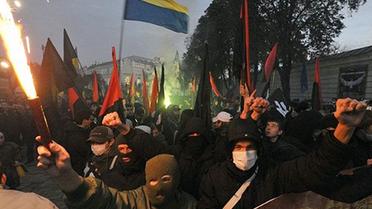 Колона учасників маршу пройшла вулицею Володимирською, від пам&#039;ятника Шевченку до Софійської площі. / © AFP