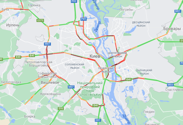 Пробки в Киеве утром 23 ноября / © Google Maps